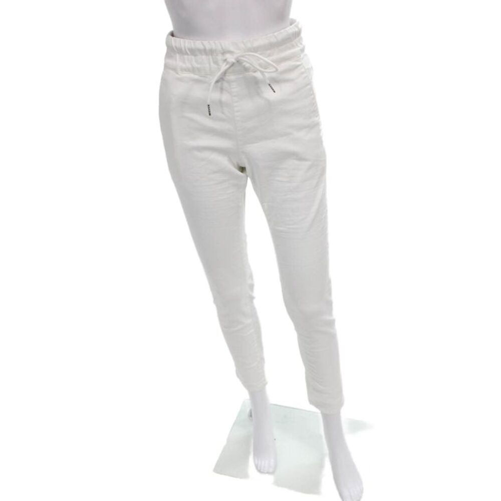 Flog Women Jogger Pants White Drawstring Cotton Stretch Size 28